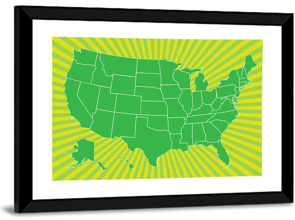 Green Sunburst USA Map Wall Art