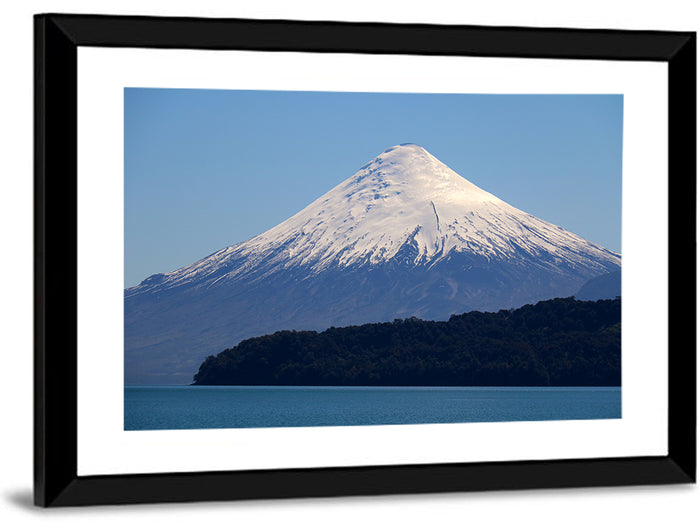 Snow-capped Osorno Volcano Over Lake Wall Art as a framed print