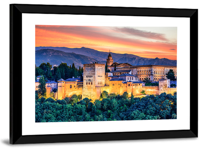 Alhambra Fortress at Golden Sunset Wall Art as a framed print