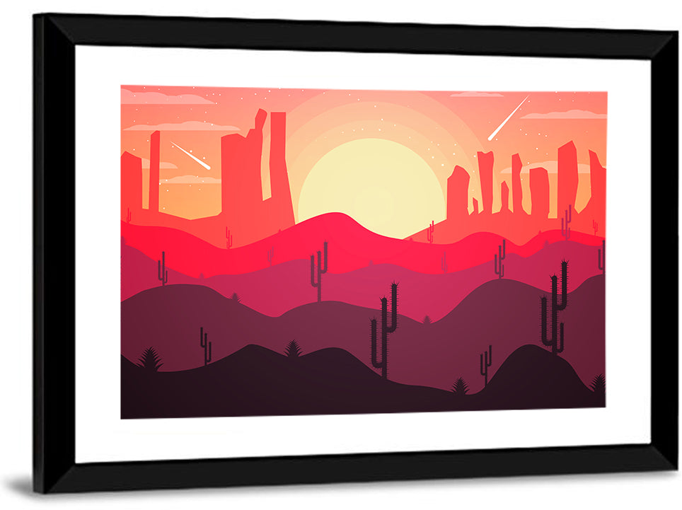 Sunset Desert Cacti Wall Art
