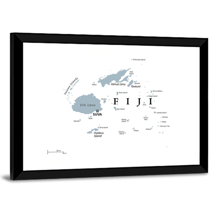 Fiji Islands Political Map Wall Art as a framed print