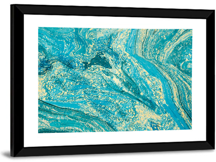 Teal Marble Swirls Abstract Wall Art as a framed print