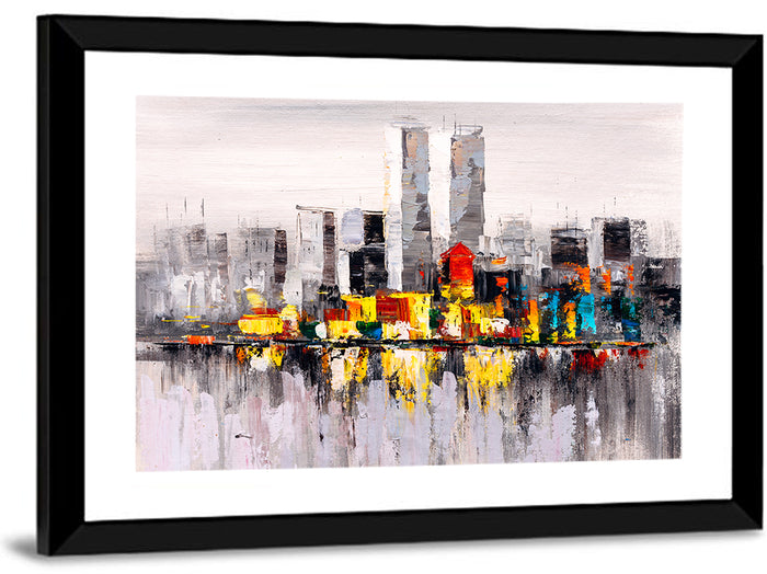 Abstract Skyline with Water Reflection Wall Art as a framed print