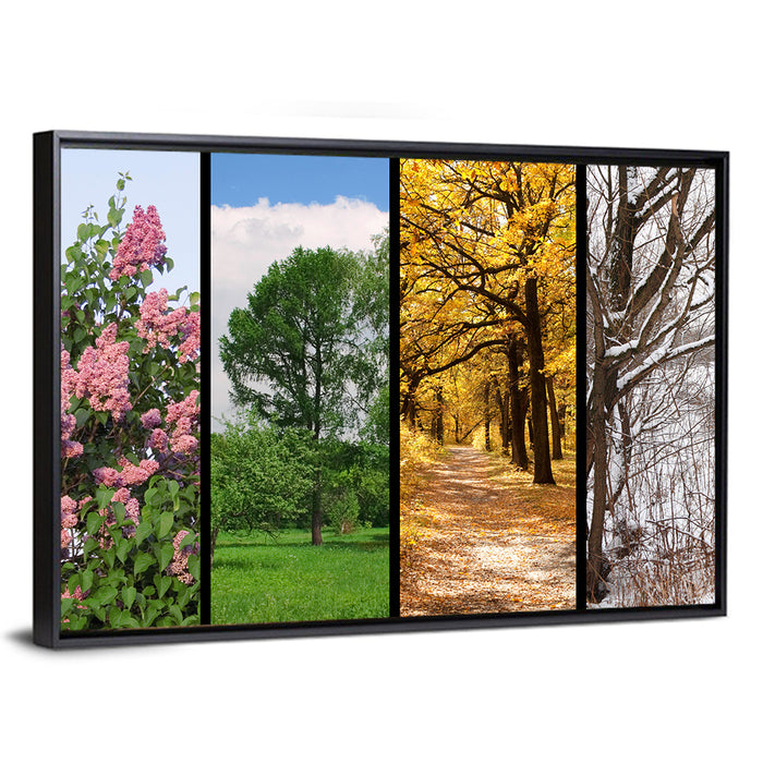 Four Seasons Tree Collage Wall Art as a framed canvas