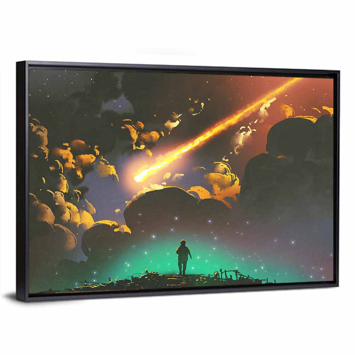Meteor in Colorful Sky Wall Art as a framed canvas