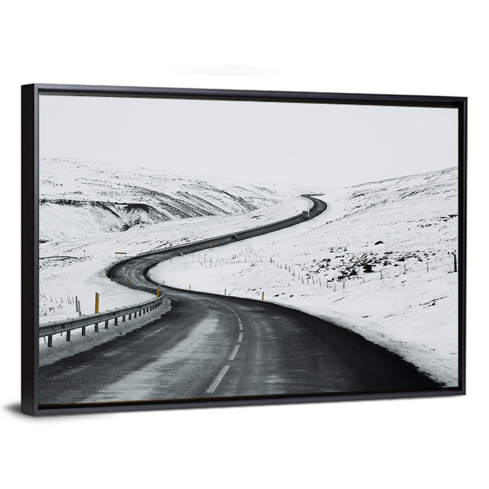 Winding Snow Road with Yellow Markers Wall Art