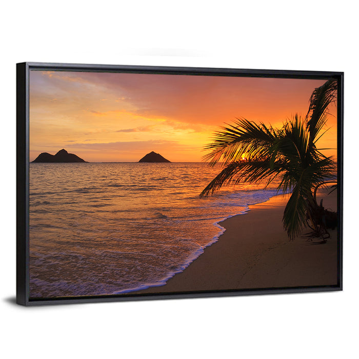 Lanikai Sunrise Over Na Mokulua Wall Art as a framed canvas