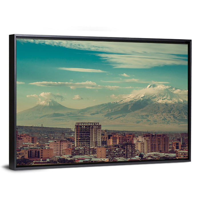 Yerevan Skyline with Mount Ararat Wall Art as a framed canvas