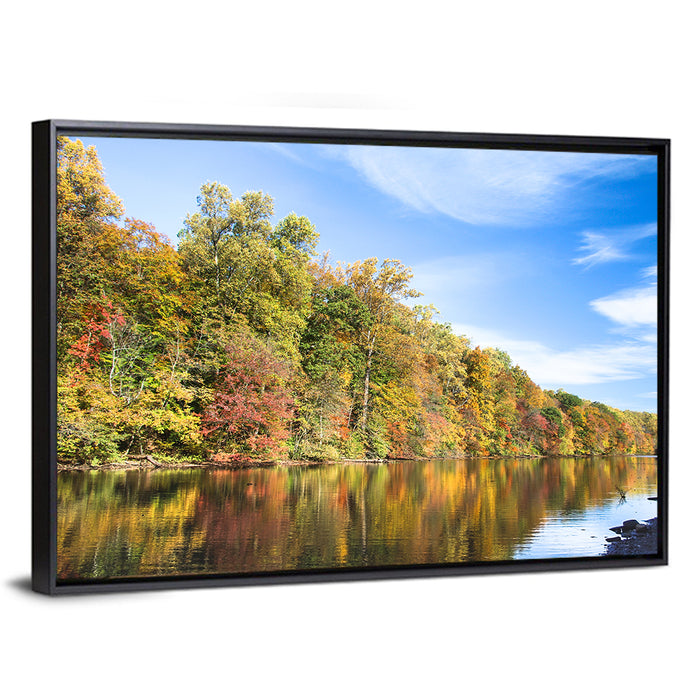 Lake Surprise Autumn Reflection Wall Art as a framed canvas