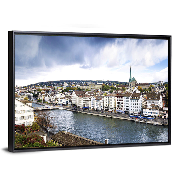 Limmat River at Fraumünster, Zurich Wall Art as a framed canvas