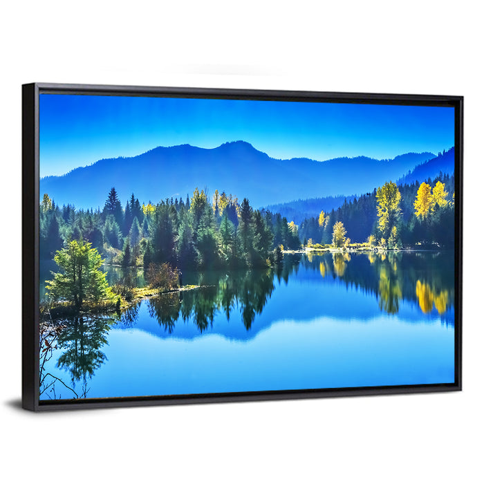 Gold Lake Reflection Wall Art as a framed canvas