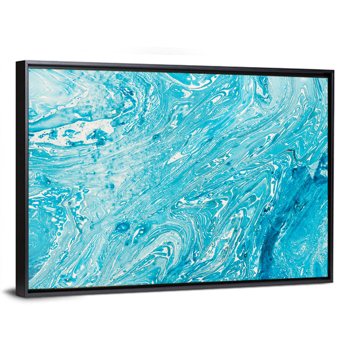 Cerulean Marbled Waves Wall Art as a framed canvas