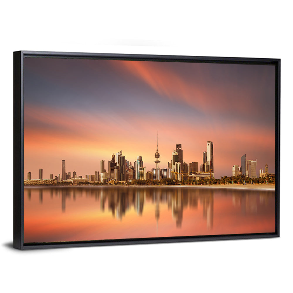 Kuwait City Skyline at Sunset Wall Art, framed canvas, landscape