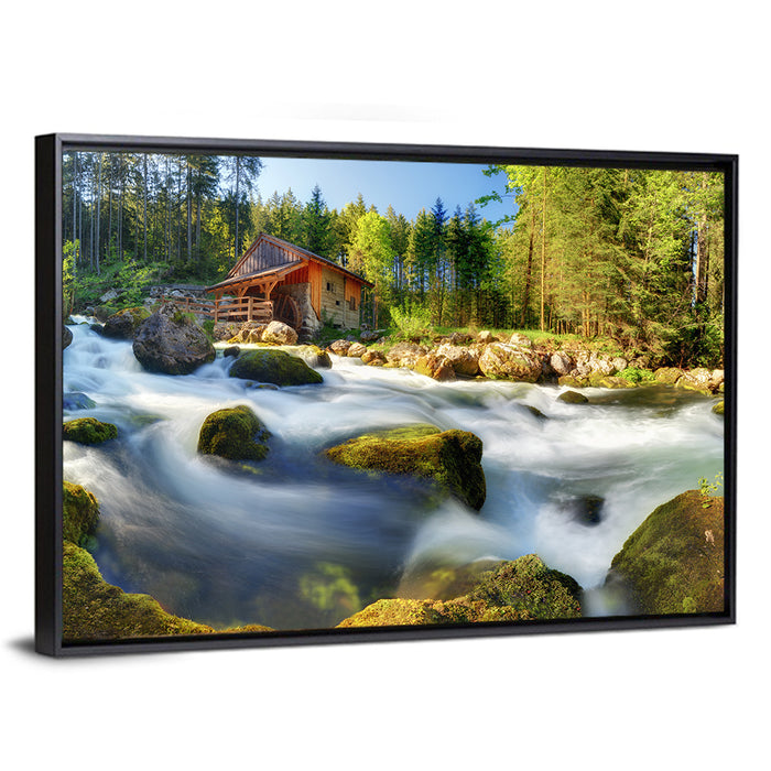 Salzburg Stream with Watermill Wall Art as a framed canvas