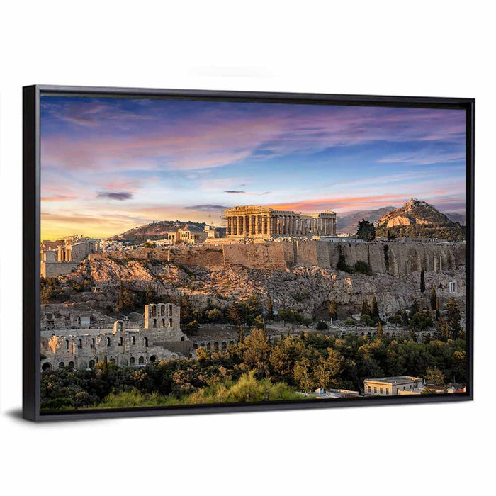 Parthenon at Sunset Wall Art as a framed canvas