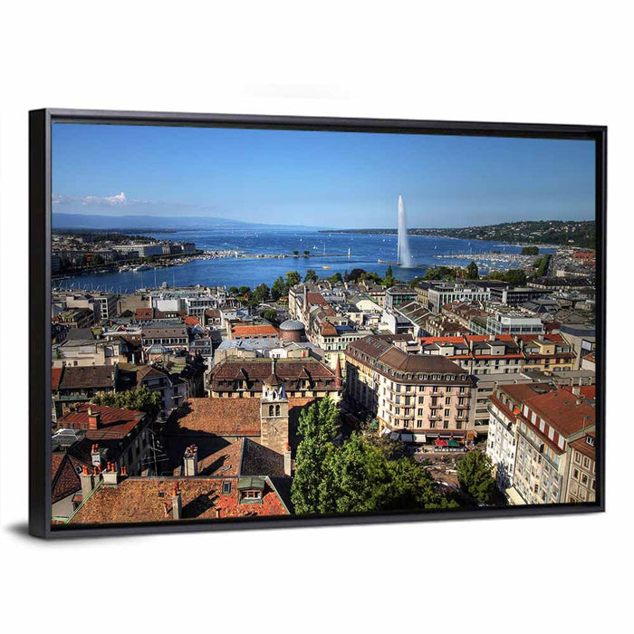 Geneva Jet D'eau Cityscape Wall Art as a framed canvas