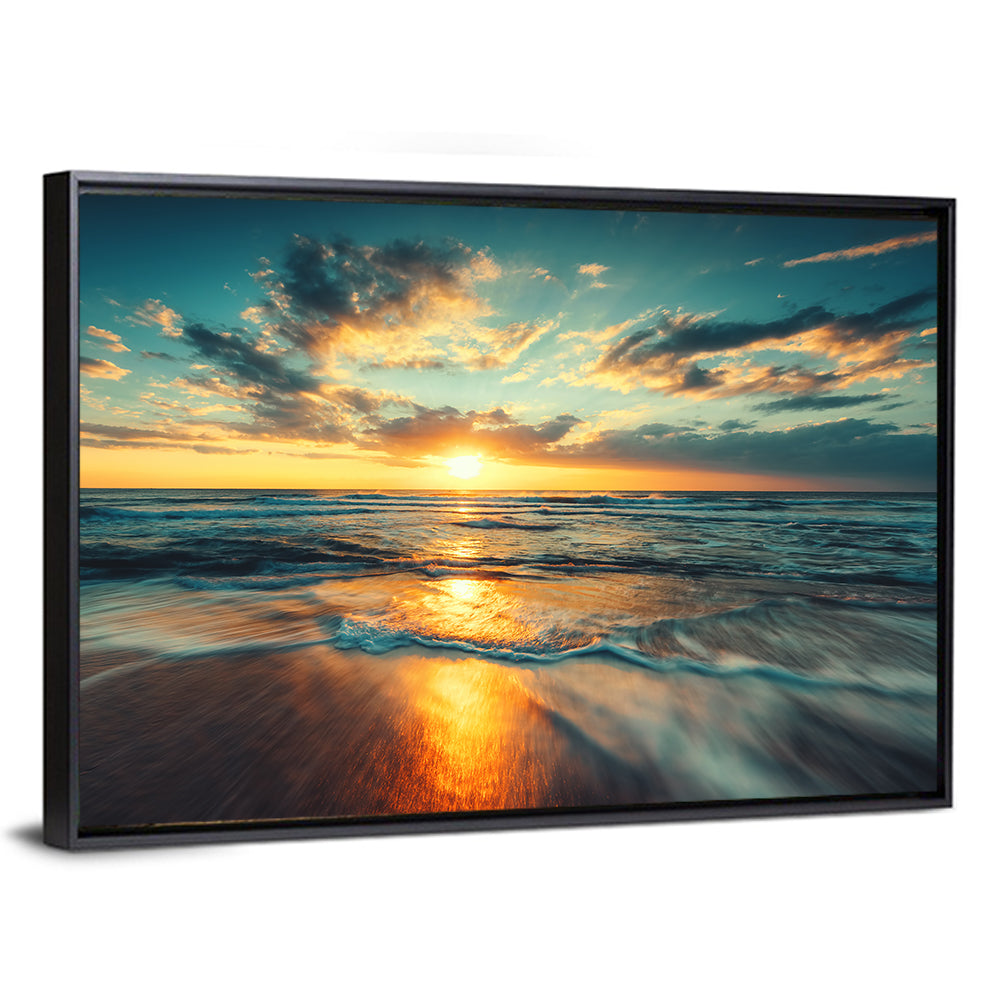 Sunlit Cloudscape Over Beach Wall Art