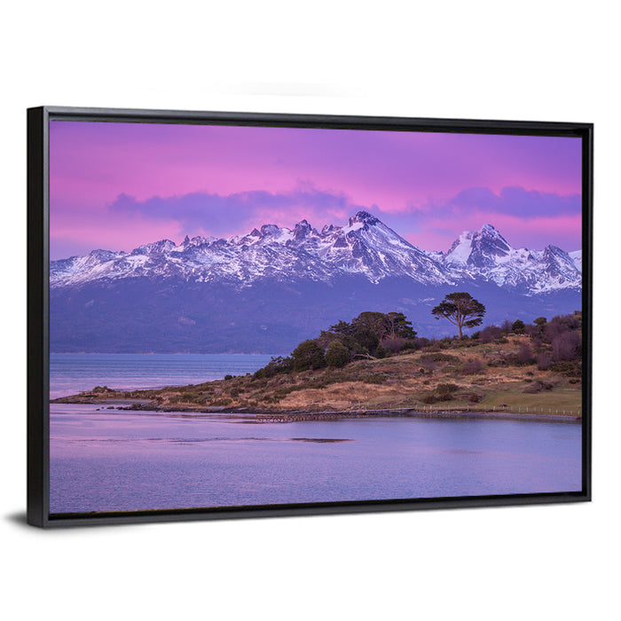 Beagle Channel Purple Dawn Wall Art as a framed canvas