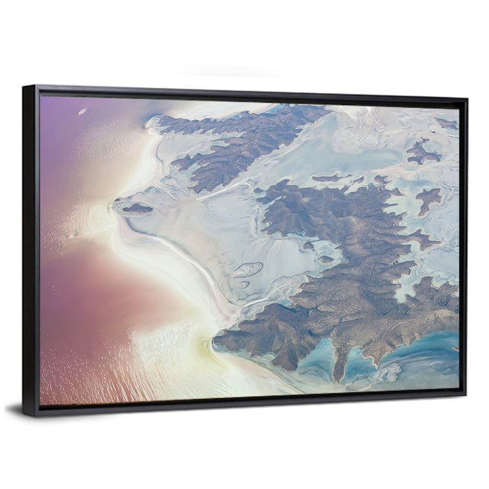 Urmia Lake Aerial View Wall Art as a framed canvas