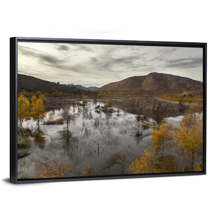 Lake Hodges Autumn Reflection Wall Art as a framed canvas