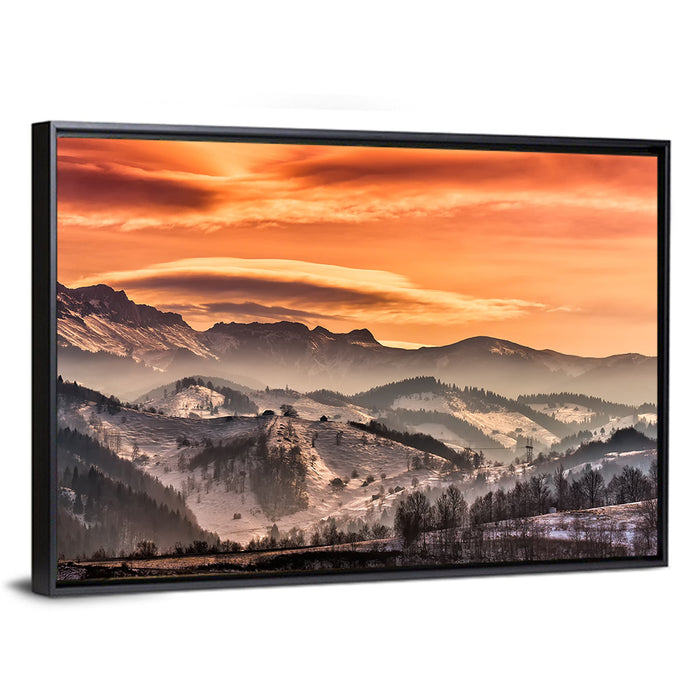 Pestera Mountain Sunrise Wall Art as a framed canvas