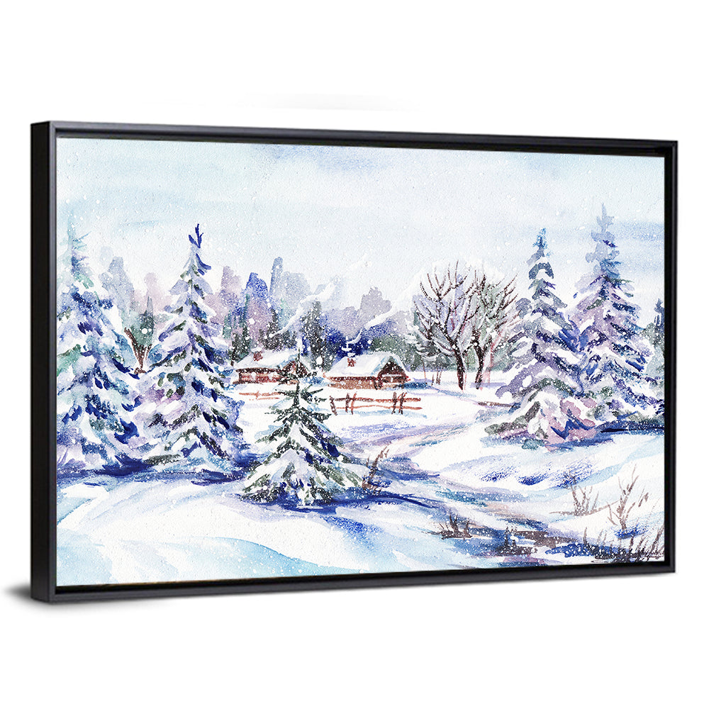 Snowy Village Path Wall Art