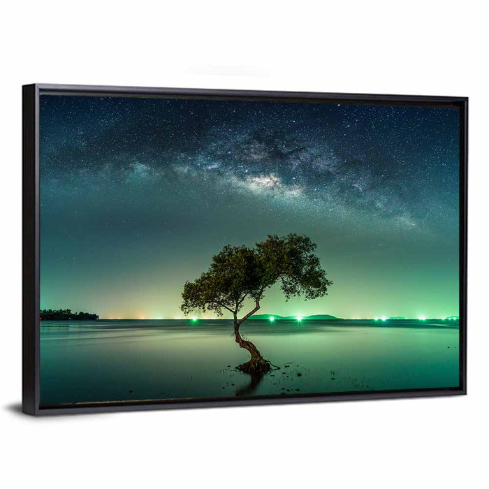 Milky Way Over Mangrove Tree Wall Art as a framed canvas