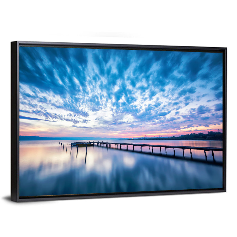 Cloudy Lake Pier at Dusk Wall Art