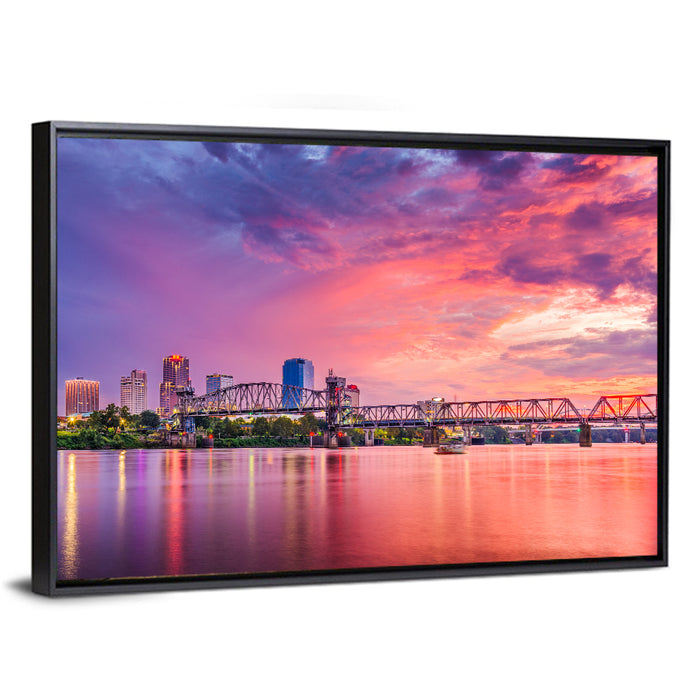 Little Rock Sunset Skyline Wall Art as a framed canvas