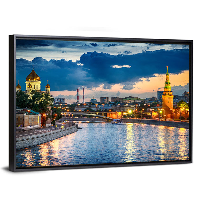 Kremlin on the Moskva River Wall Art as a framed canvas