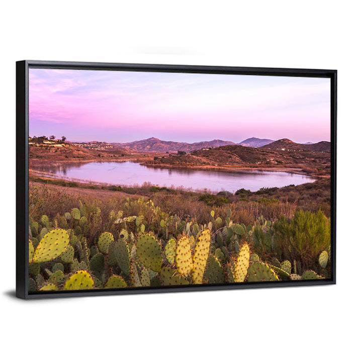 Lake Hodges Sunset Wall Art as a framed canvas