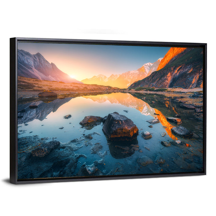 Himalayan Lake Reflections Wall Art as a framed canvas