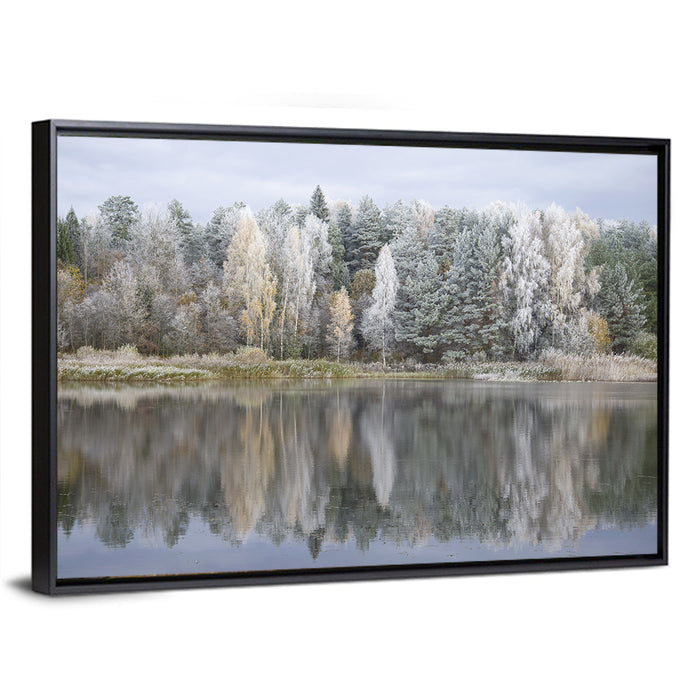 Pskov Region Forest Lake Wall Art as a framed canvas