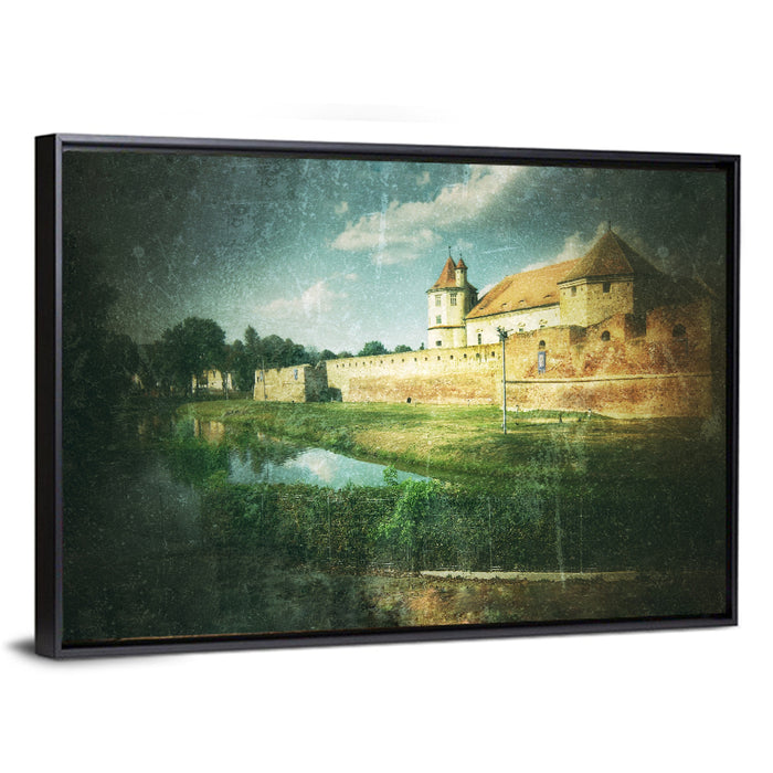 Făgăraș Fortress Moat Reflection Wall Art as a framed canvas