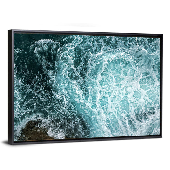 Aerial Ocean Waves with Sea Foam Wall Art as a framed canvas