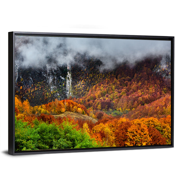 Misty Carpathian Autumn Wall Art as a framed canvas