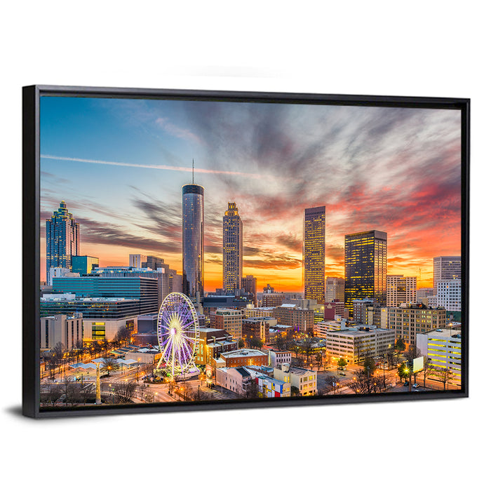 Atlanta Skyline with Skyview Wheel Wall Art as a framed canvas
