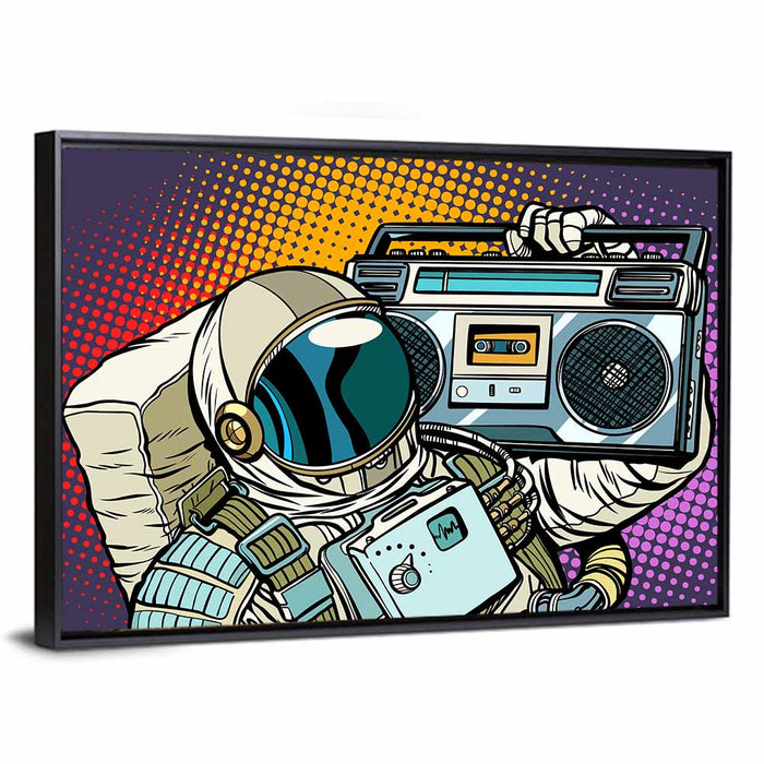 Astronaut with Boombox Wall Art as a framed canvas