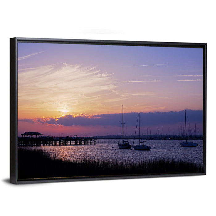 South Carolina Coastal Harbor Wall Art as a framed canvas