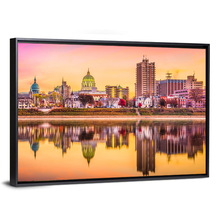 Harrisburg Golden Hour Skyline Wall Art as a framed canvas