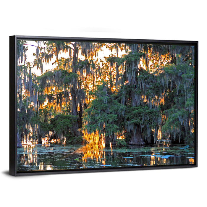 Lake Martin Cypress Reflection Wall Art as a framed canvas