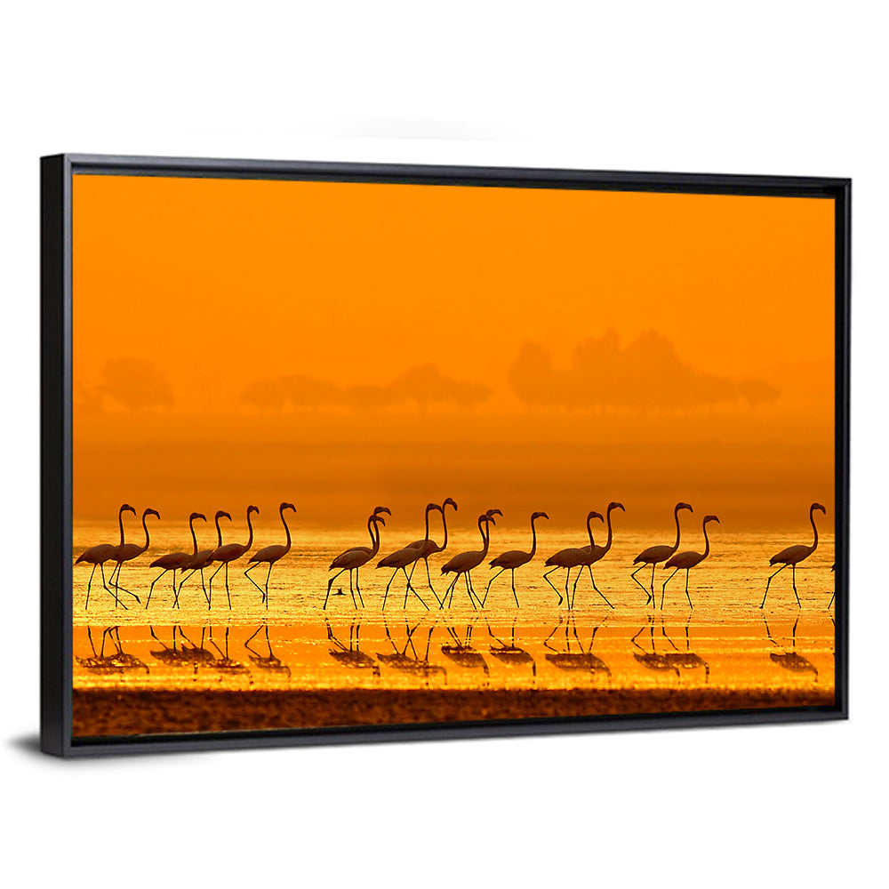 Flamingo Line at Golden Hour Wall Art