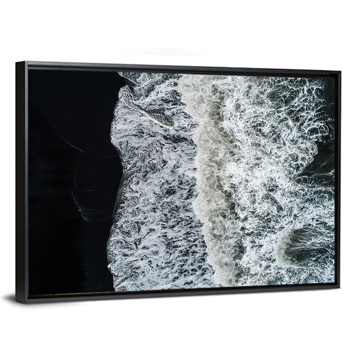 Aerial Black Sand Shoreline Wall Art as a framed canvas