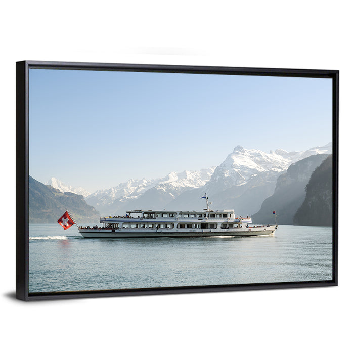Lake Lucerne Passenger Boat Wall Art as a framed canvas