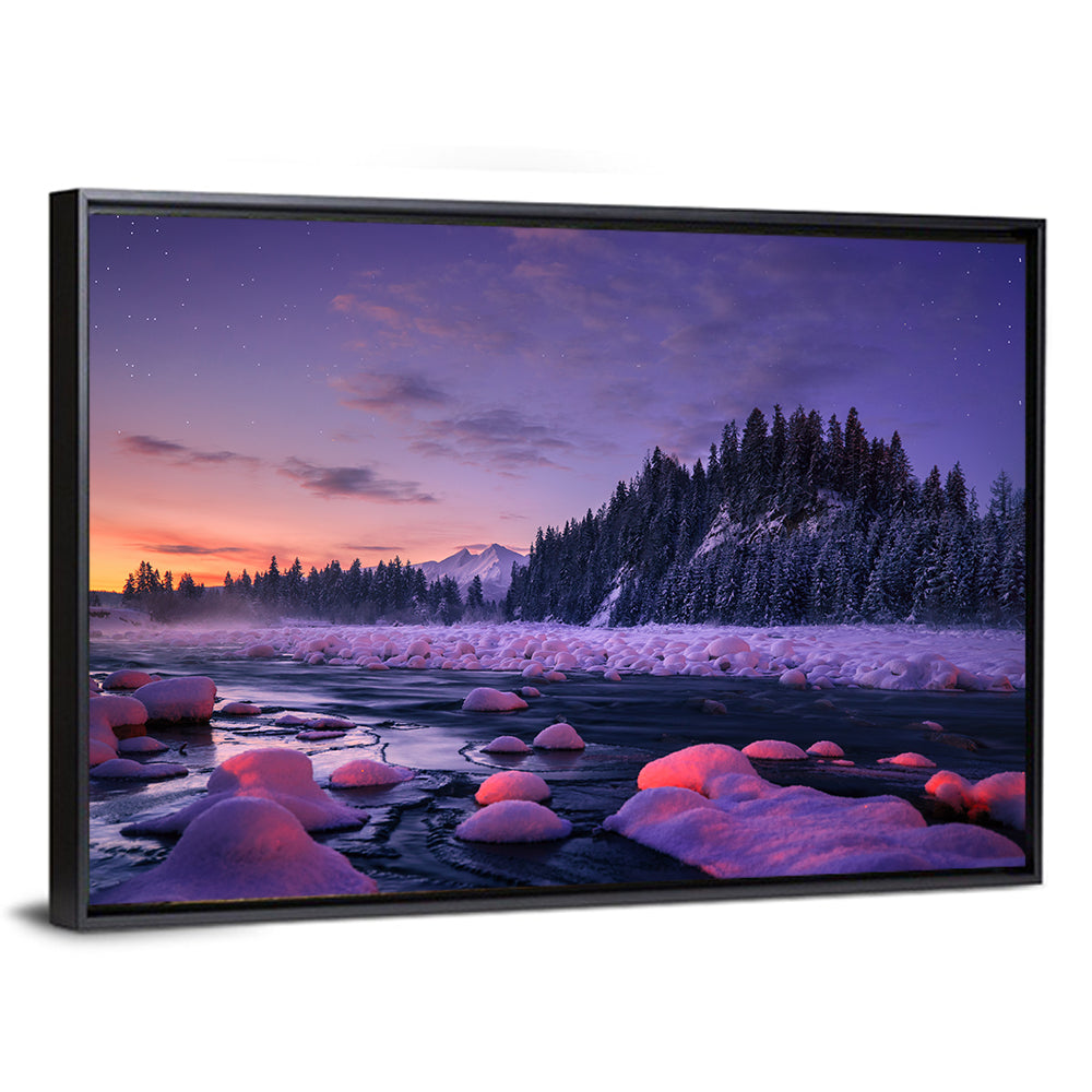 Twilight River and Snowy Pines Wall Art