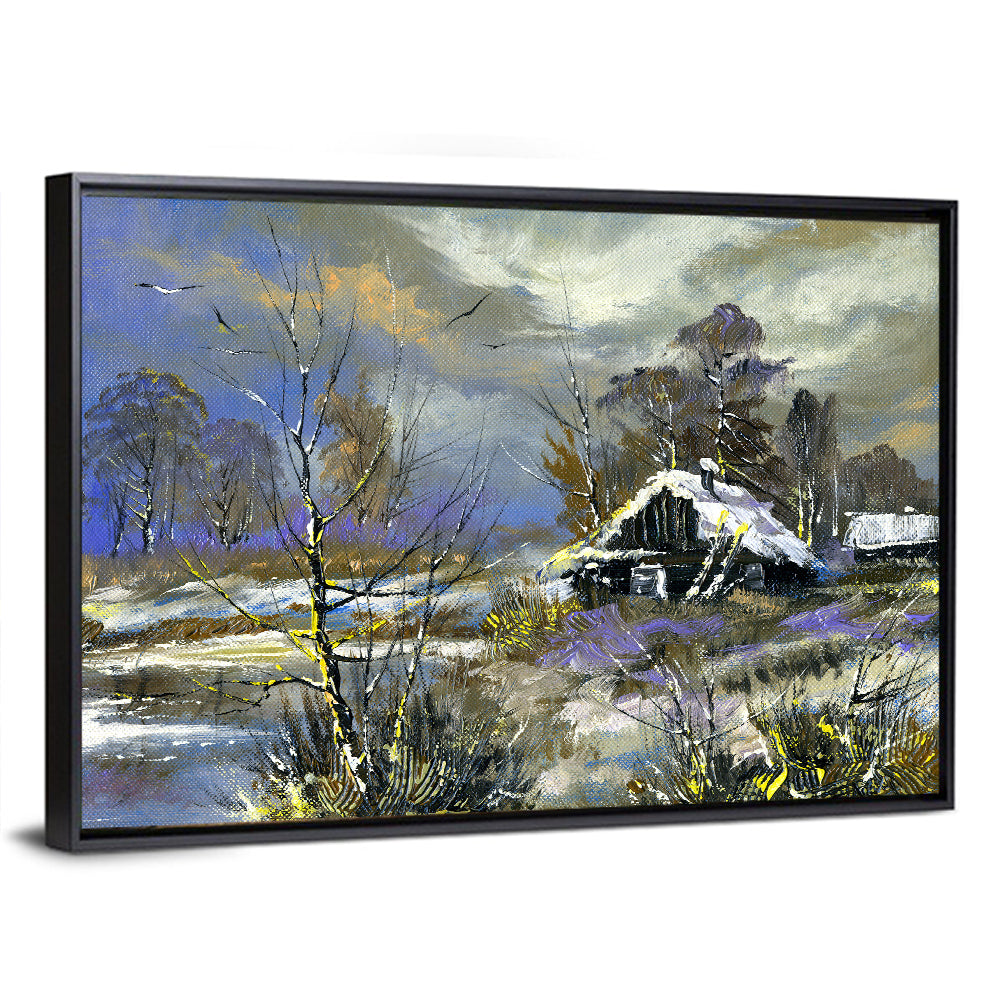 Winter Cottage by the River Wall Art
