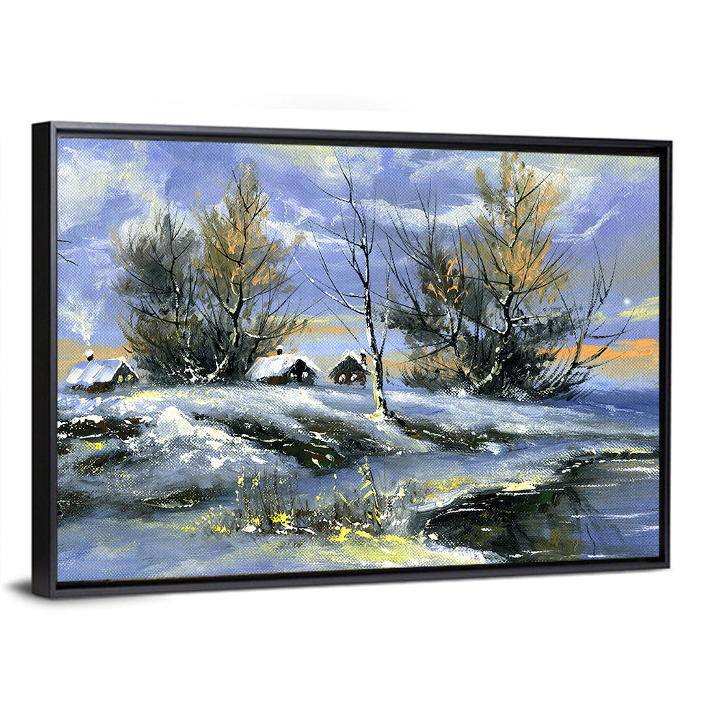 Twilight Winter Lake Houses Wall Art