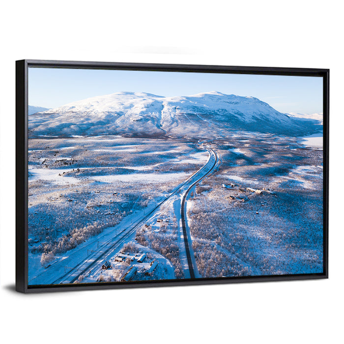 Snowy Valley with Parallel Tracks Wall Art as a framed canvas