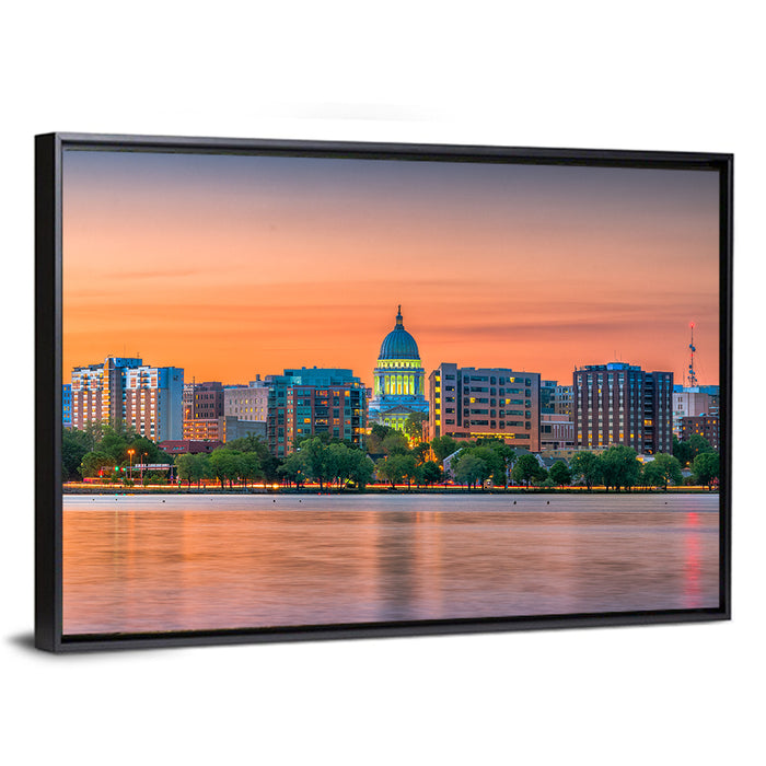 Madison State Capitol Skyline Wall Art as a framed canvas