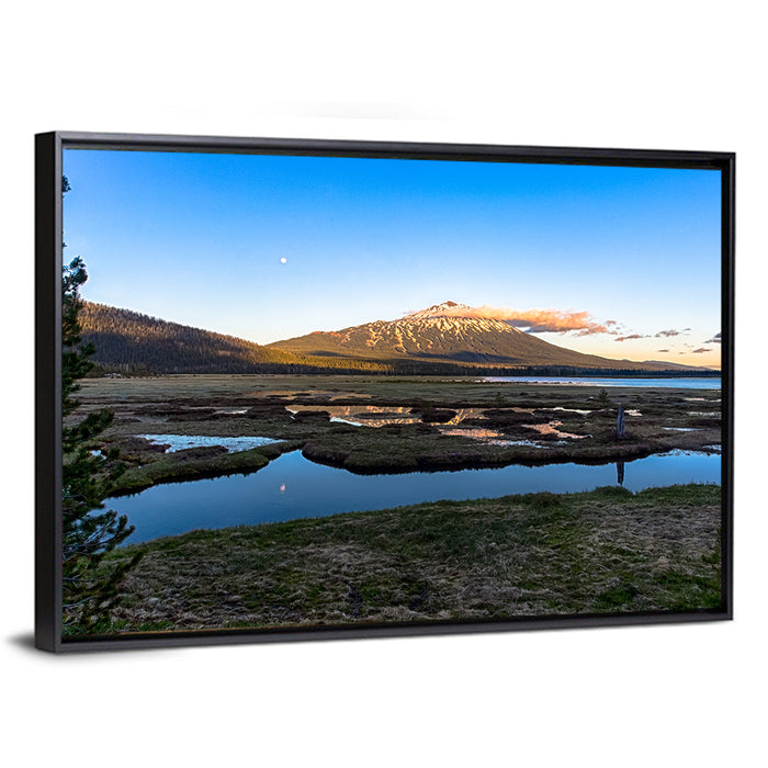 Mount Bachelor Moonlit Sunset Wall Art as a framed canvas